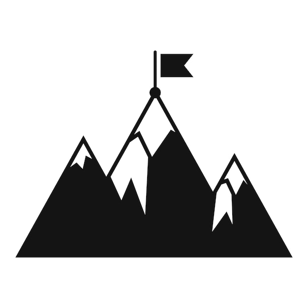 La bandera del pico de la montaña es el icono del objetivo, el vector simple, el objetivo de éxito.