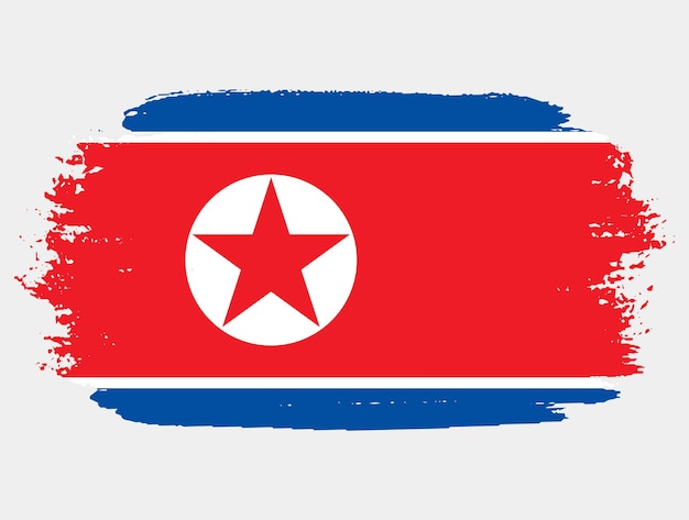 Bandera de pincel grunge artístico de corea del norte aislada sobre fondo blanco textura elegante de la bandera nacional del país