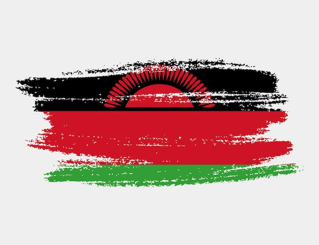 Bandera de pincel grunge artístico de Malawi aislado sobre fondo blanco Textura elegante de la bandera nacional del país