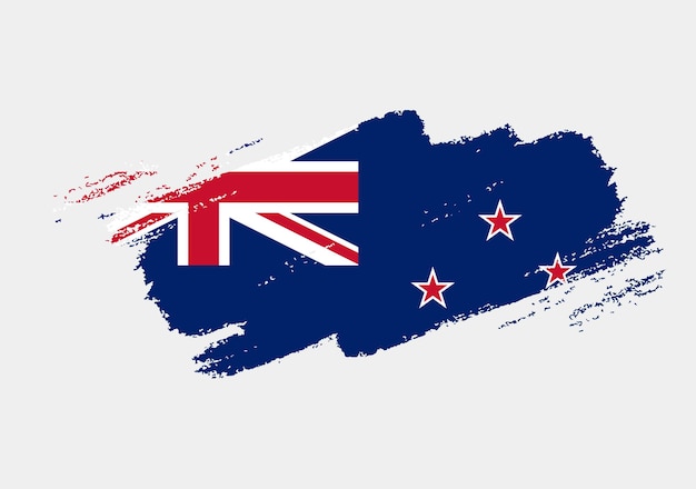 Bandera de pincel grunge artístico de Nueva Zelanda aislada sobre fondo blanco Textura elegante de la bandera nacional del país