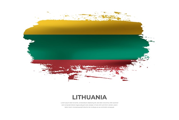 Bandera de pincel plegado de tela artística de Lituania con efecto de manchas de pintura sobre fondo blanco