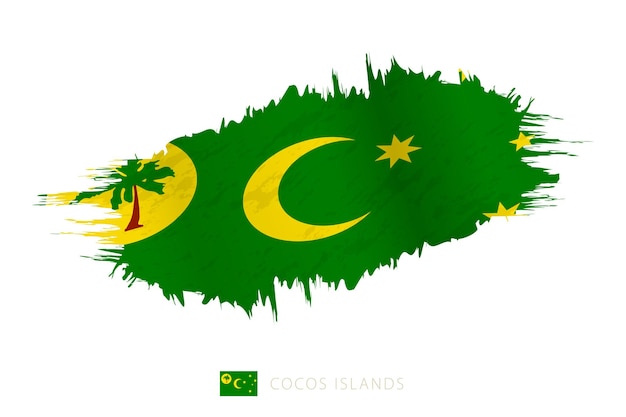 Bandera de pincelada pintada de las Islas Cocos con efecto ondulado.