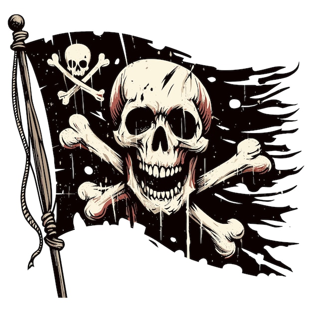 bandera pirata aventuras atrevidas mostrando con orgullo un estilizado cráneo y huesos cruzados vector ilustración