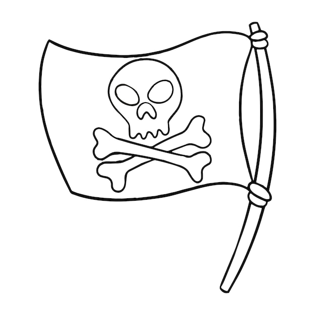 Bandera pirata de ilustración monocromática atada a una ilustración de vector de parque de mástil en estilo de dibujos animados