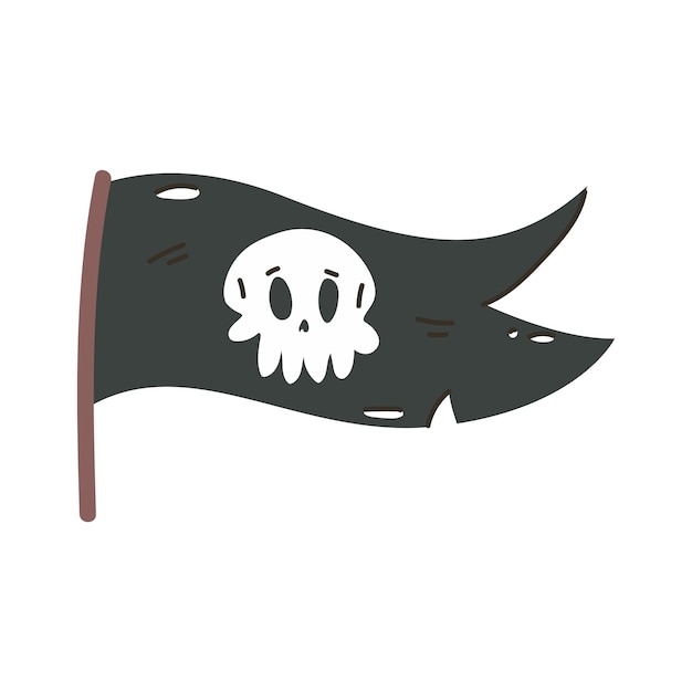 Vector bandera pirata negra con ilustración de dibujos animados de vector de cráneo aislado en un fondo blanco