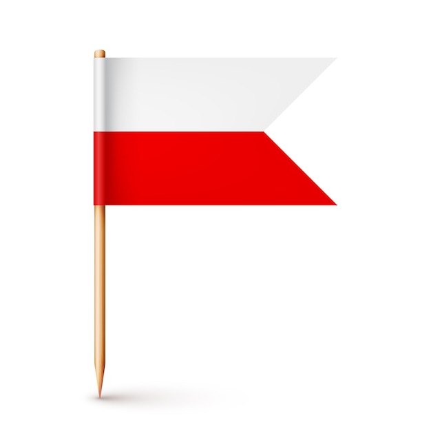 Bandera polaca de palillo de dientes Recuerdo de Polonia Palillo de madera con bandera de papel Marca de ubicación puntero de mapa Maqueta en blanco para publicidad y promociones Ilustración vectorial