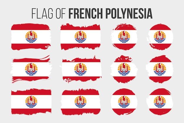 Bandera de la polinesia francesa trazo de pincel y banderas grunge de la polinesia francesa aisladas en blanco