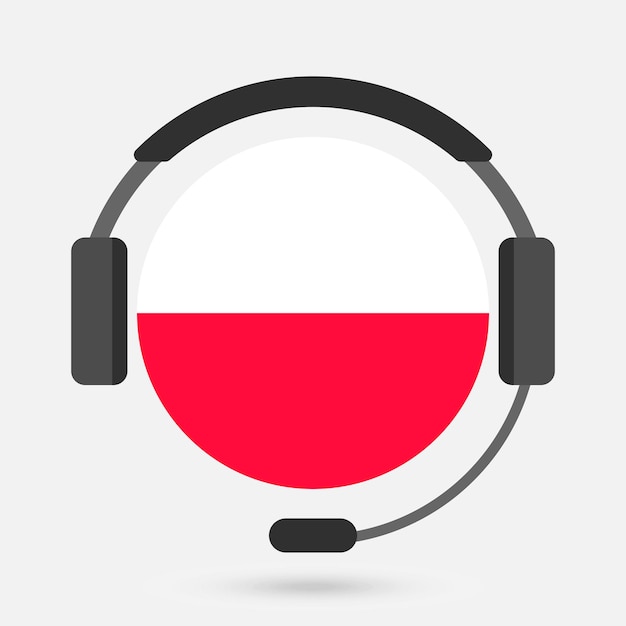 Bandera de polonia con auriculares ilustración vectorial idioma polaco