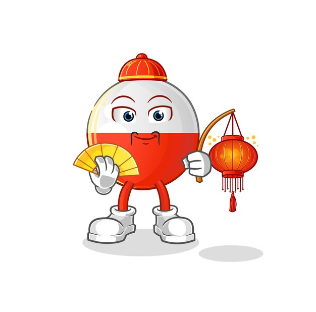 Bandera de Polonia China con ilustración de linternas. vector de personaje
