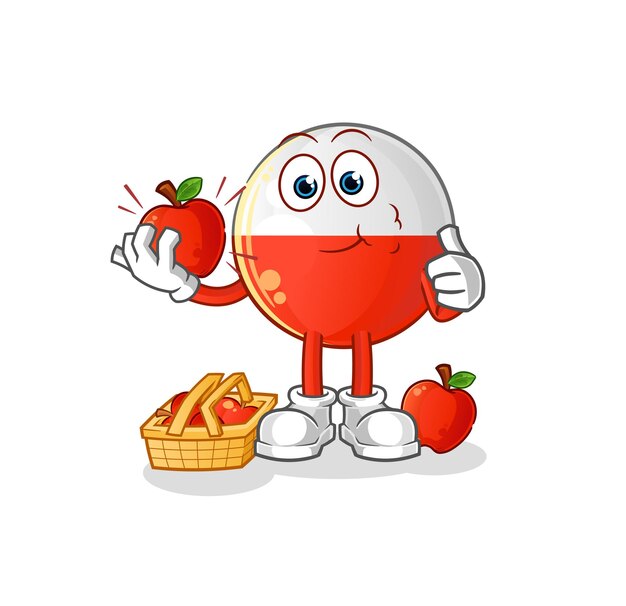 Bandera de Polonia comiendo una ilustración de manzana. vector de caracteres