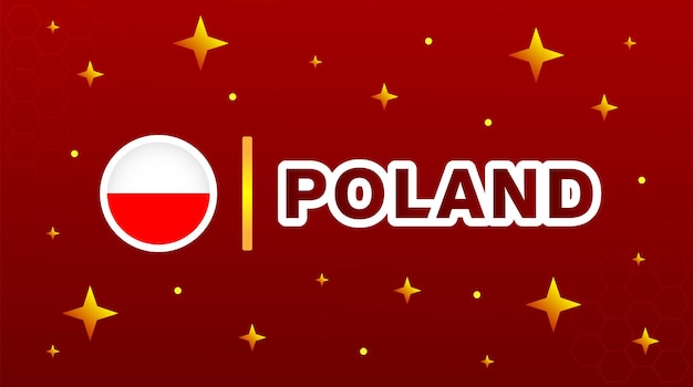 Bandera de Polonia con estrellas y fondo granate. Tema de fútbol de la copa mundial.