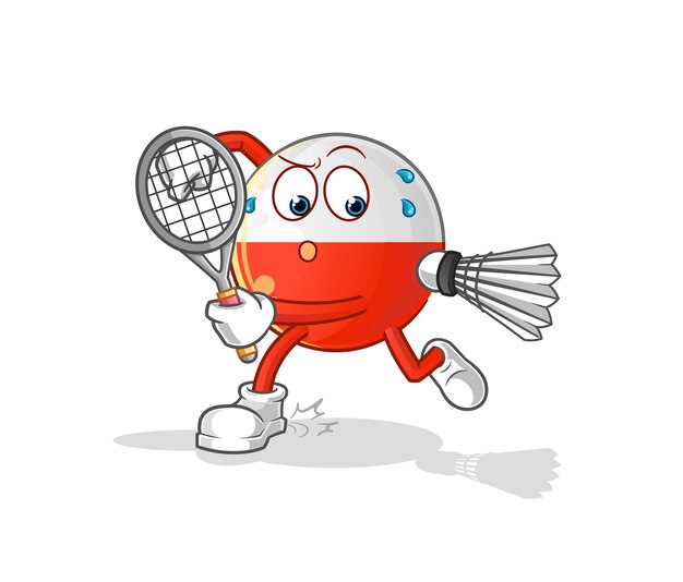 Bandera de Polonia jugando ilustración de bádminton. vector de personaje