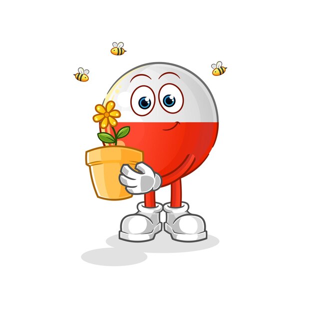 Bandera de Polonia con una maceta. vector de personaje