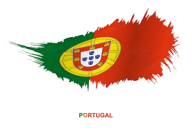 Bandera de Portugal en estilo grunge con efecto de ondulación, bandera de trazo de pincel grunge vector.