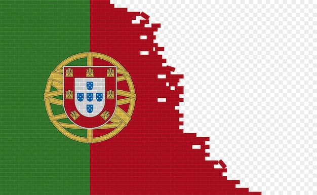Bandera de portugal en la pared de ladrillos rotos. Campo de bandera vacío de otro país. Comparación de países.