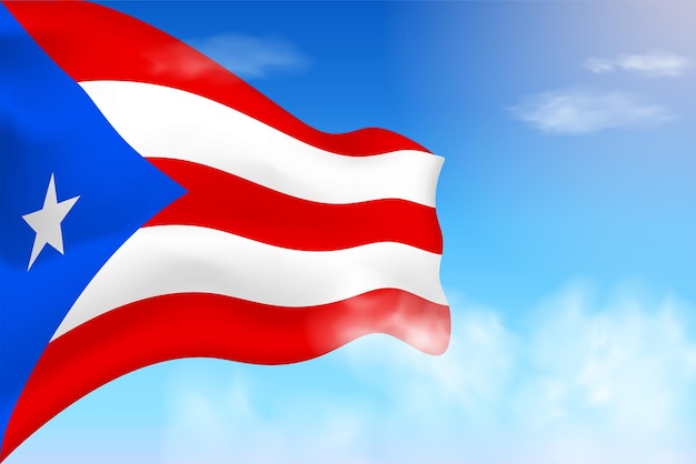 Bandera de puerto rico en las nubes. bandera vectorial ondeando en el cielo. bandera realista del día nacional