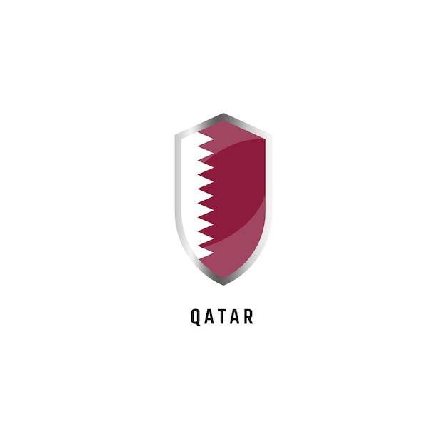 Bandera de Qatar con ilustración de vector plano de icono de forma de escudo