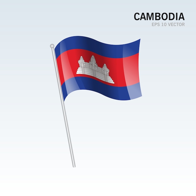 Bandera que agita de camboya aislada en fondo gris