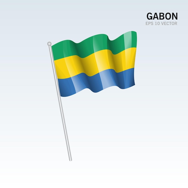 Bandera que agita de Gabón aislado en gris