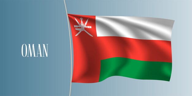Bandera que agita de Omán. Símbolo nacional icónico