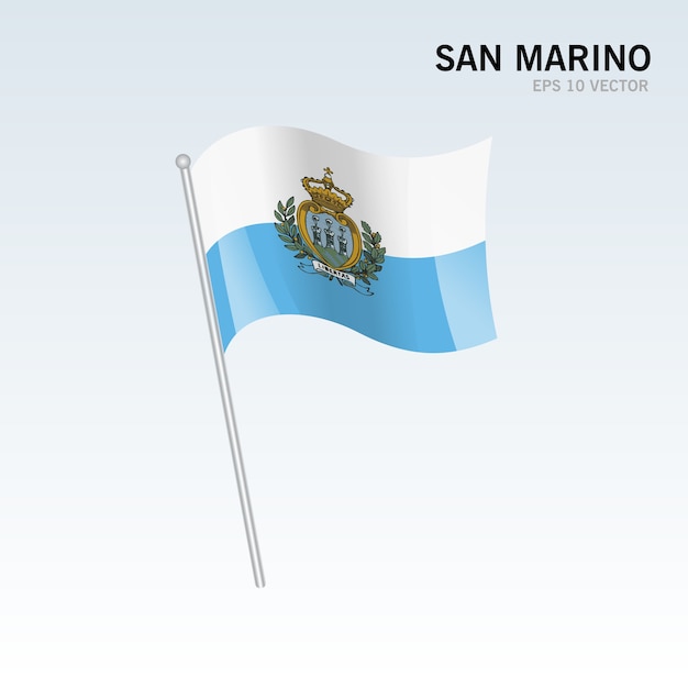 Bandera que agita de San Marino aislada en fondo gris