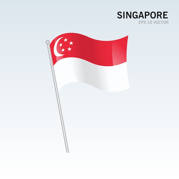 Bandera que agita de Singapur aislada en fondo gris