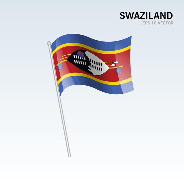 Bandera que agita de Swazilandia aislado en gris