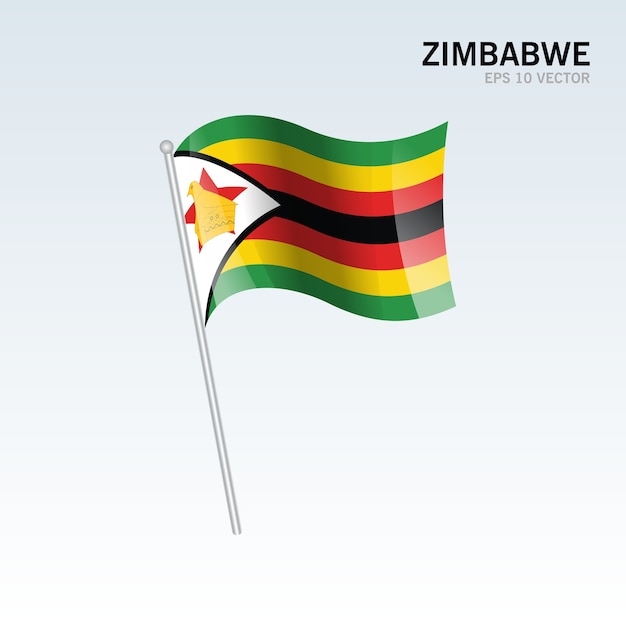Bandera que agita de zimbabwe aislada en fondo gris