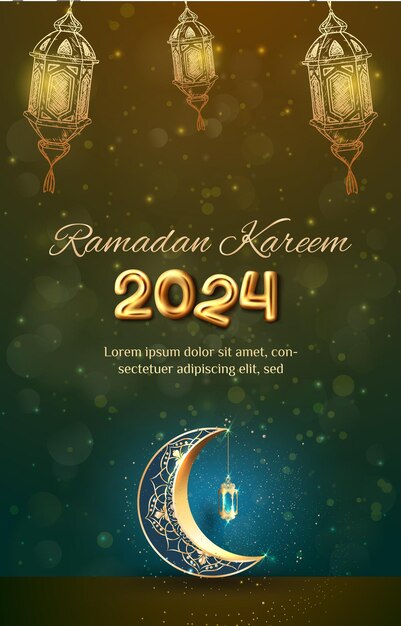 bandera de Ramadán 2024 con diseño de fondo azul y naranja12