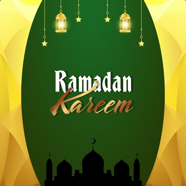 Vector bandera de ramadán kareem con ornamento islámico y diseño de fondo amarillo y verde con gradiente abstracto 3