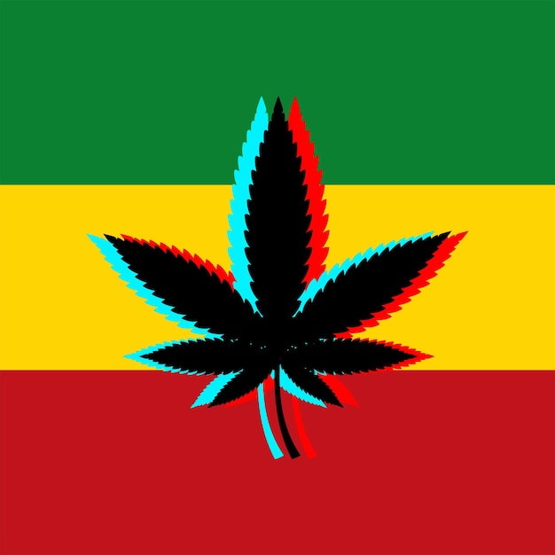 Bandera rastafari con ilustración de vector de hoja de cannabis alucinógeno