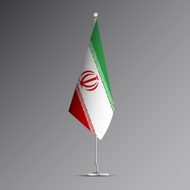 Bandera realista en 3D de Irán en un poste de acero
