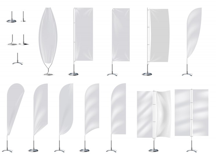 Vector bandera realista bandera maqueta 3d en blanco