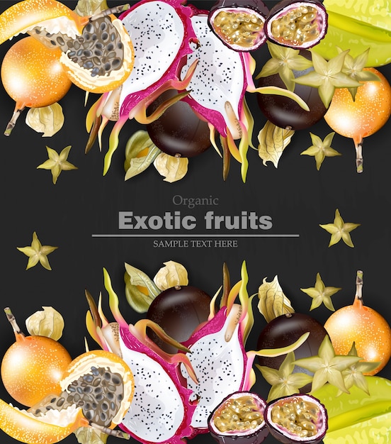 Bandera realista de frutas exóticas