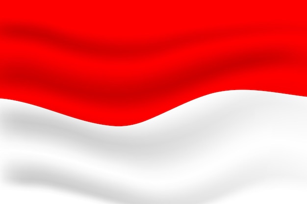 Bandera realista roja y blanca de fondo de onda de indonesia