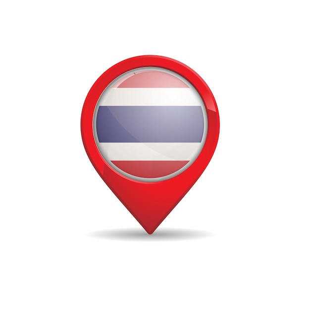 Bandera realista de Tailandia con una ilustración vectorial del pin del mapa