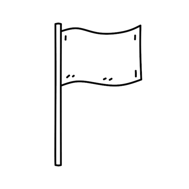 Bandera rectangular agitada aislada sobre un fondo blanco. Ilustración vectorizada dibujada a mano en estilo doodle. Perfecta para tarjetas, decoraciones, logotipos, varios diseños.