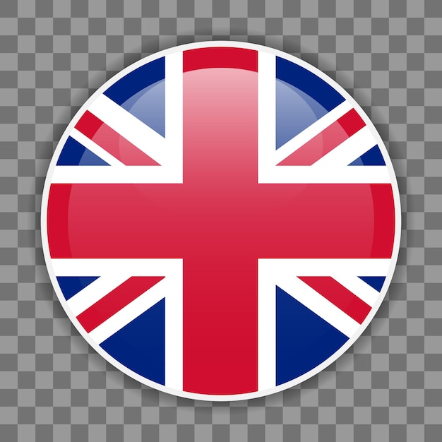 Bandera redonda brillante del Reino Unido en fondo a cuadros Icono para UI de aplicaciones móviles o diseño web