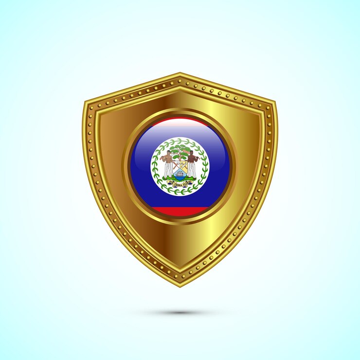 Vector bandera redondeada de belice con un escudo dorado brillante