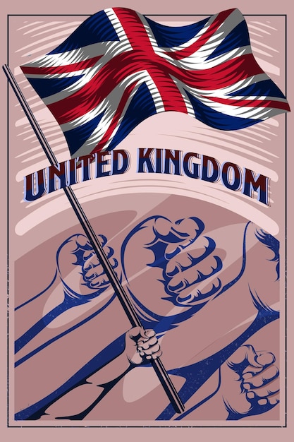 Vector bandera del reino unido collar de cartel vintage con la bandera de la unión o cartel de la bandera de la unión