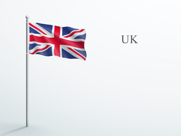 Bandera del Reino Unido elemento 3d ondeando en asta de acero