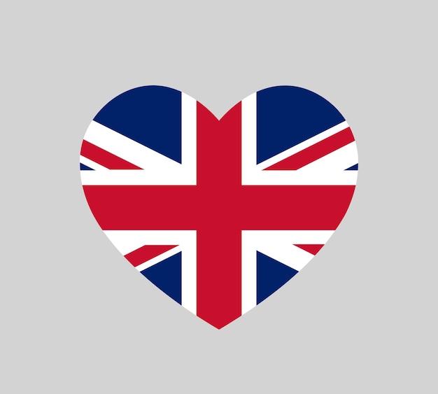 Vector bandera del reino unido en forma de corazón icono de la bandera británica gran bretaña reino unido e inglaterra símbolo nacional ilustración vectorial