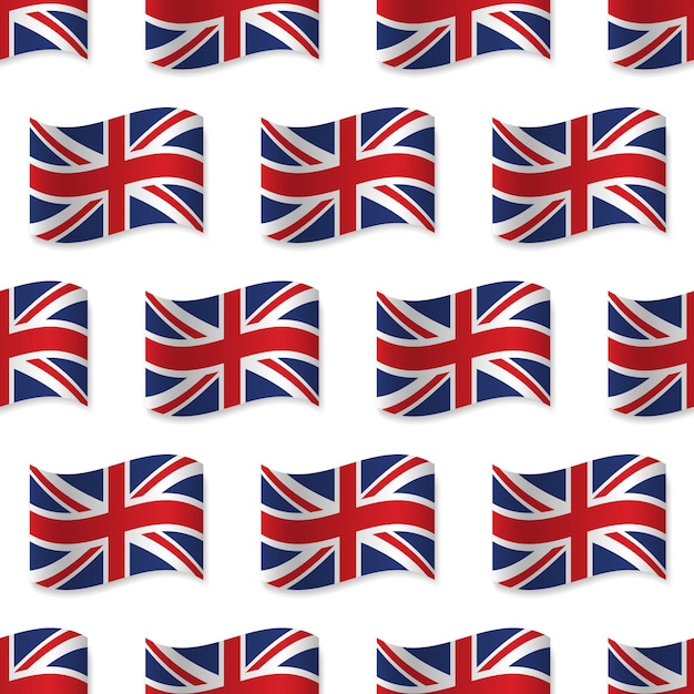 Bandera del Reino Unido de Gran Bretaña patrón sin costuras vectorial Banderas onduladas sobre fondo blanco