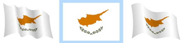 bandera de la República de Chipre en posición estática y en movimiento, desarrollándose en el viento en colores y tamaños exactos, sobre fondo blanco