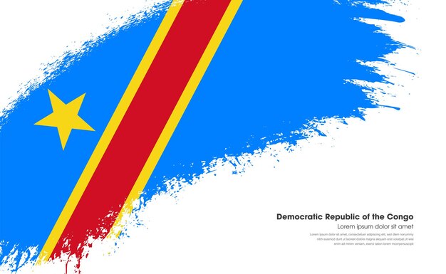 Bandera de la República Democrática del Congo, país en estilo curvo, trazo de pincel grunge con fondo