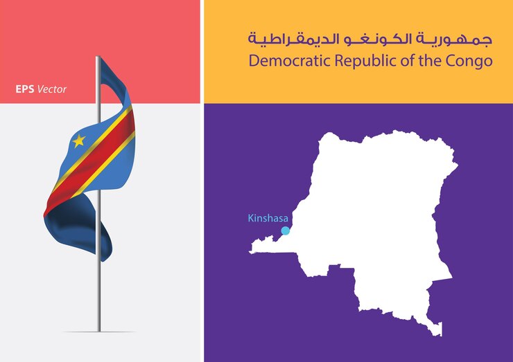 Vector bandera de la república democrática del congo sobre fondo blanco con mapa