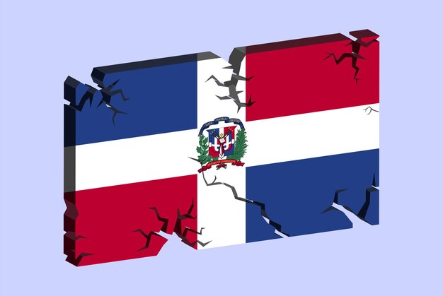 Bandera de República Dominicana en 3D patrón de fractura de vector de pared agrietada concepto de problemas de textura agrietada