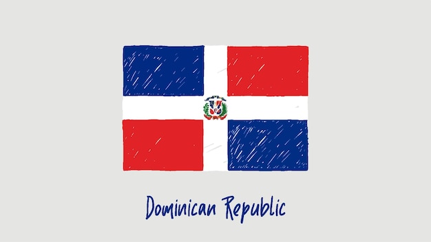 Bandera de República Dominicana Lápiz de color o vector de dibujo de marcador