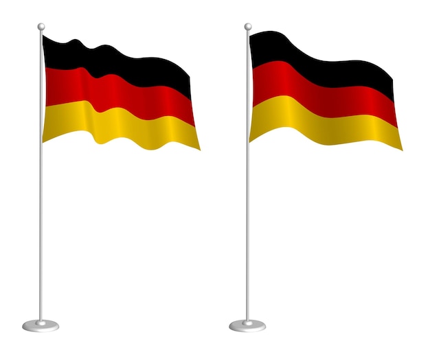 Bandera de la República Federal de Alemania en asta de bandera ondeando en el viento Elemento de diseño de vacaciones Punto de control para símbolos de mapa Vector aislado sobre fondo blanco