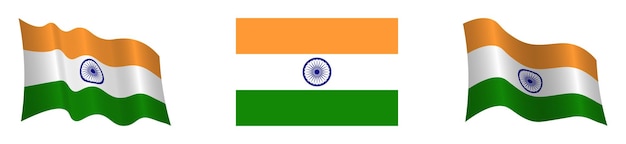 Vector bandera de la república de la india en una posición estática y en movimiento desarrollándose en el viento en una trans